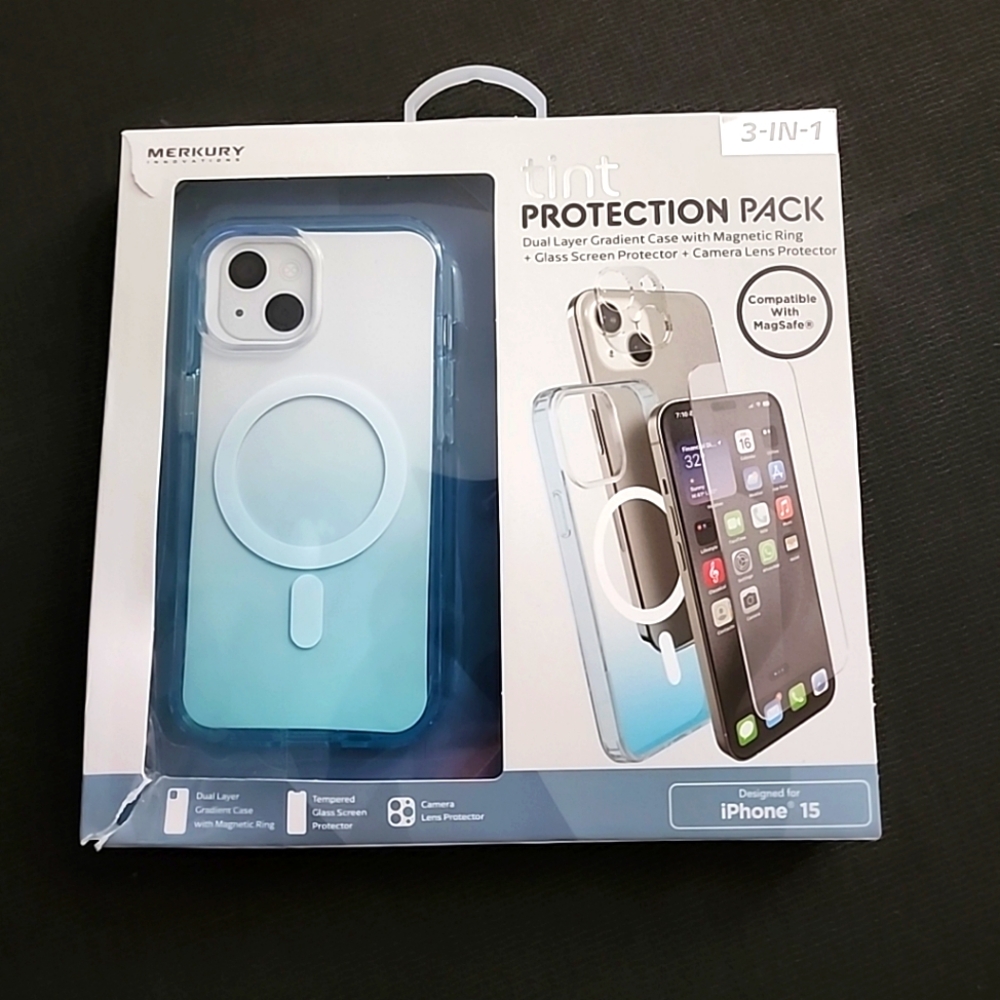 iPHONE 15 Protector Pack Mercury 3 IN 1 TINT Gradient Case Screen & Lens Magsafe